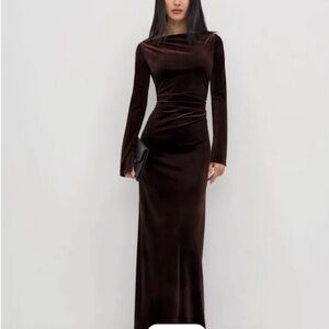 REFORMATION DONYA Elegant Brown Velvet Evening Gown, not available anymore